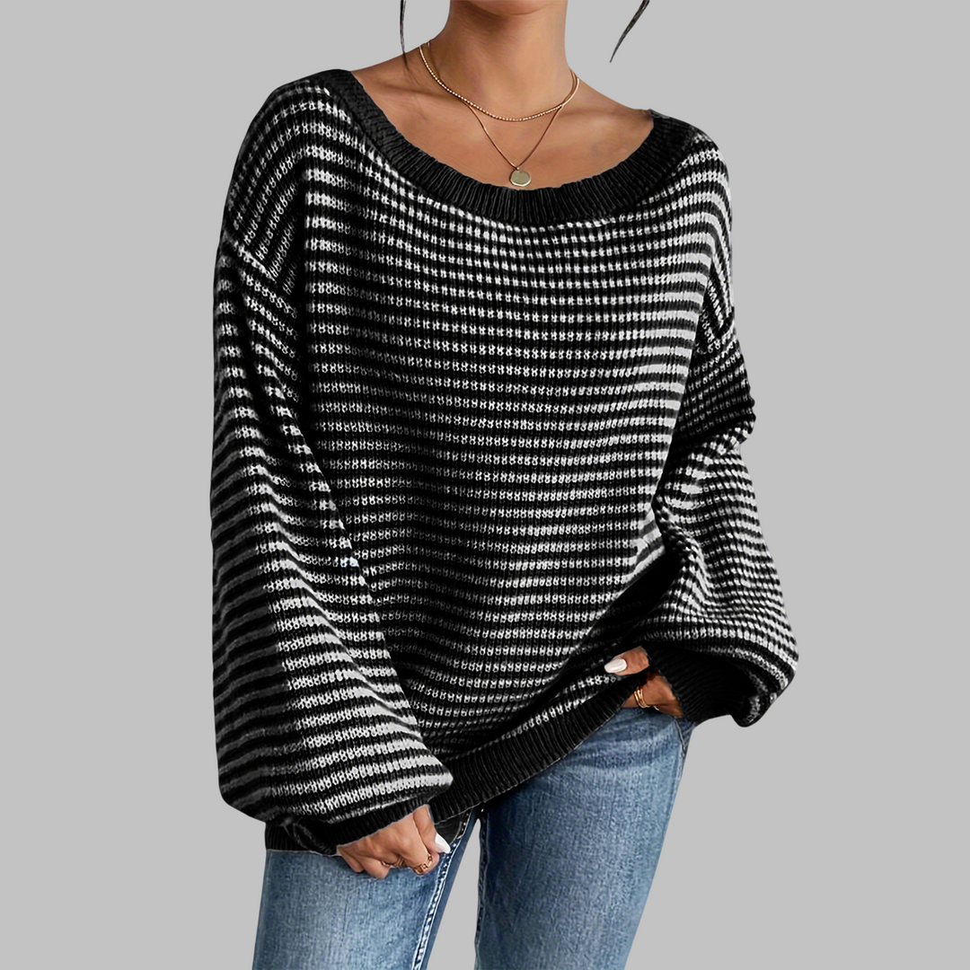 SURI™ - Casual Striped Drop Shoulder Long Sleeve Sweater